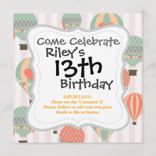 Invitación Globos de aire caliente Pastel elevándose cielo ra