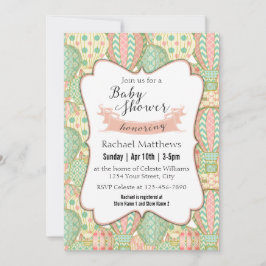Invitación Globos de aire caliente rosados y acuáticos Baby S