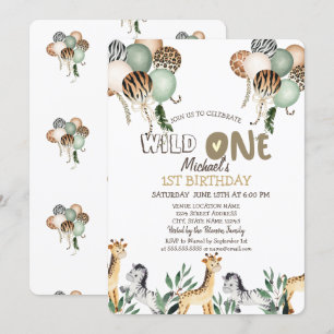 Invitación Globos de animales de la jungla primer cumpleaños