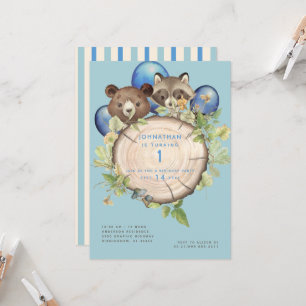 Invitación Globos de Animales del Bosque Adorables para Cumpl