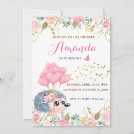 Invitación Globos de arco de hedgehog animales de cumpleaños