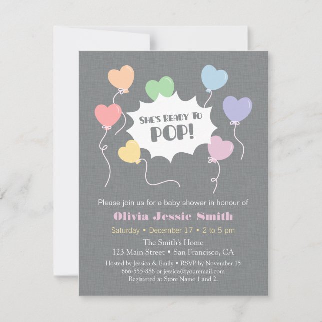 Invitación Globos de Arcoíris Listos para Explotar Shower de  (Anverso)