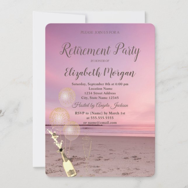 Invitación Globos de Arena de Playa, Jubilación de Vinos (Anverso)