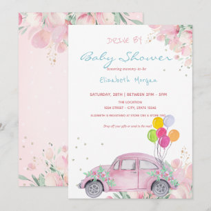 Invitación Globos de Auto Estrellas Florales Ducha de Bebe en