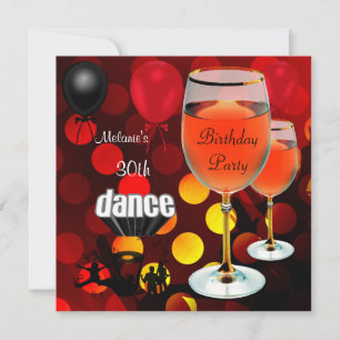 Invitación Globos de baile de vidrio de vino tinto de cumplea