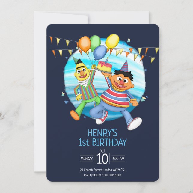 Invitación Globos de Bert y Ernie Birthday (Anverso)