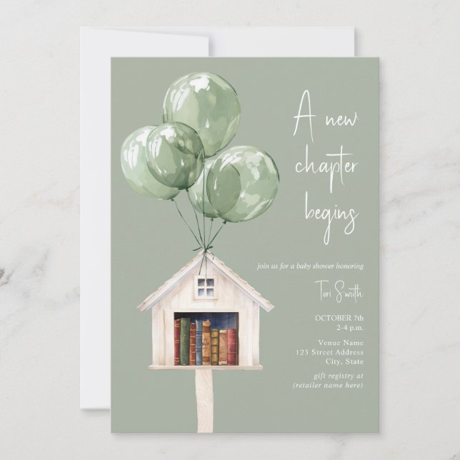 Invitación Globos de Biblioteca de Nuevo Capítulo Libro Fiest (Anverso)
