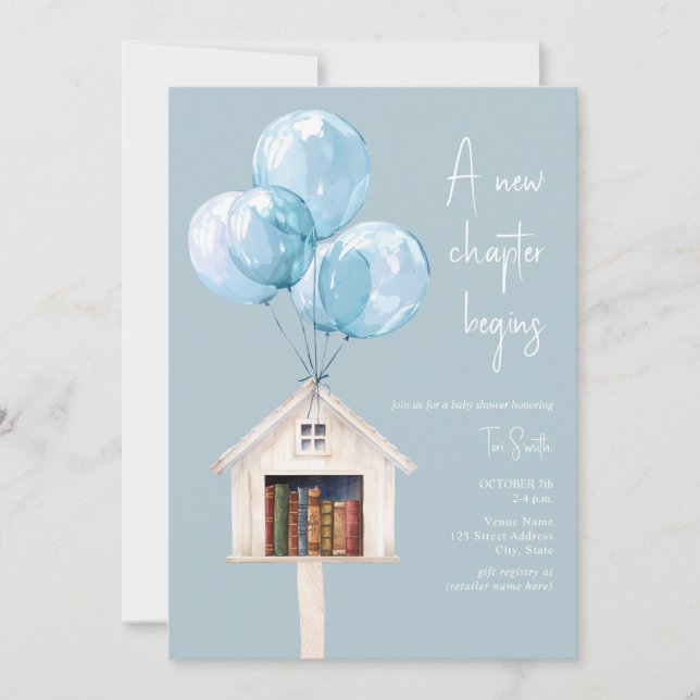 Invitación Globos de Biblioteca de Nuevo Capítulo Libro Fiest (Anverso)