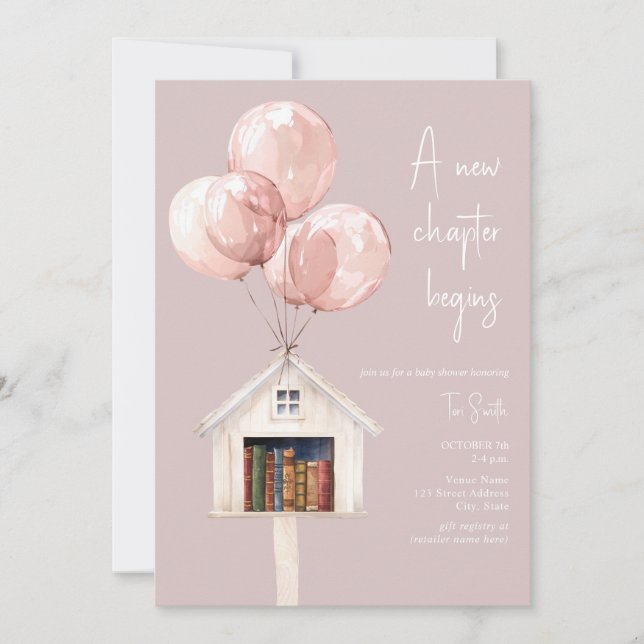 Invitación Globos de Biblioteca de Nuevo Capítulo Libro Fiest (Anverso)