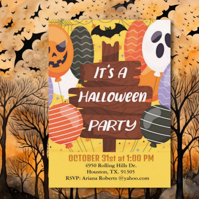 Invitación Globos de calabaza es una fiesta de Halloween (Subido por el creador)