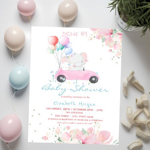 Invitación Globos de Carro Lunares Florales Fiesta de Baby Sh