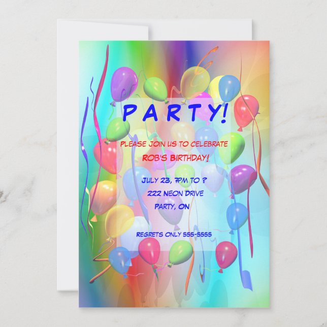 Invitación Globos de celebración de la fiesta de cumpleaños (Anverso)