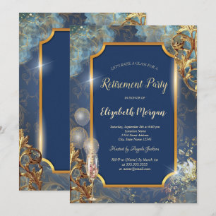 Invitación Globos de Champagne Marco Dorado Retro Jubilación 