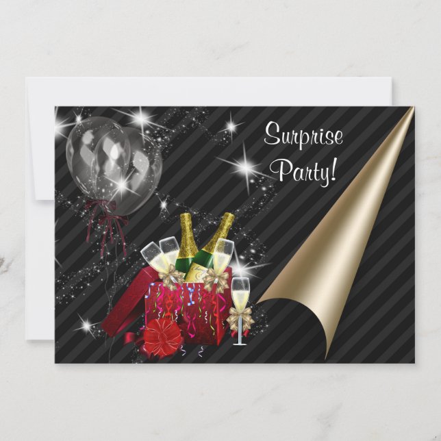 Invitación Globos de champán fiesta de cumpleaños sorpresa ne (Anverso)