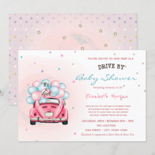 Invitación Globos de coche estrellas conducir por baby shower