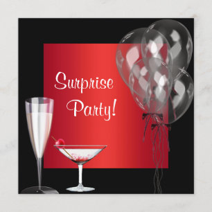 Invitación Globos de Cóctel Rojo Sorpresa Fiesta de Cumpleaño
