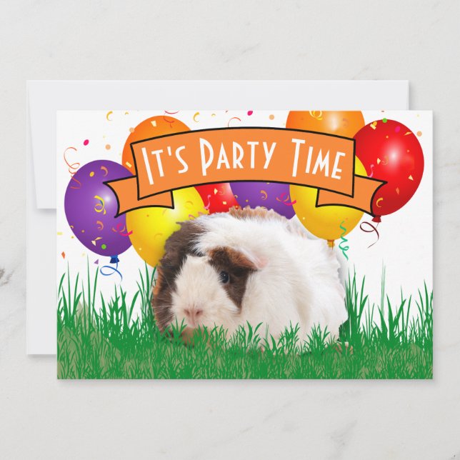 Invitación Globos de Conejillo de Indias Cumpleaños Infantil  (Anverso)