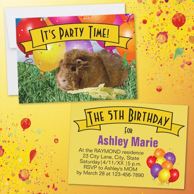 Invitación Globos de Conejillo de Indias Fiesta de Cumpleaños (Guinea pig & balloon party invitation template.)