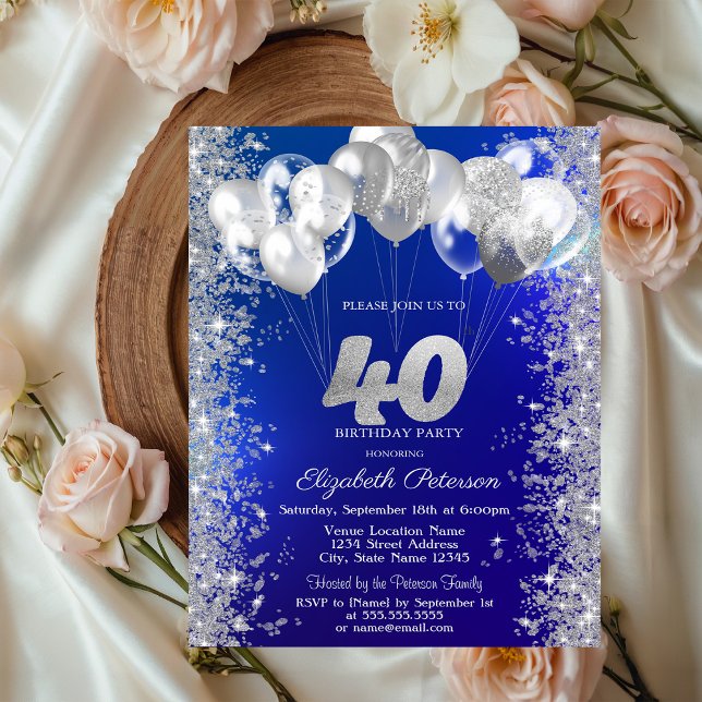 Invitación Globos de Confeti Brillante Azul Marino Cumpleaños (Subido por el creador)