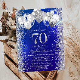 Invitación Globos de Confeti Brillante Azul Marino Cumpleaños