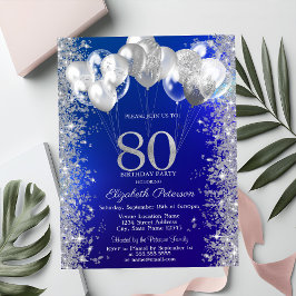 Invitación Globos de Confeti Brillante Azul Marino Cumpleaños