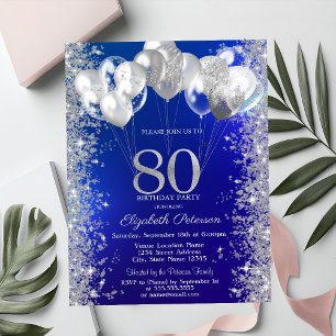 Invitación Globos de Confeti Brillante Azul Marino Cumpleaños