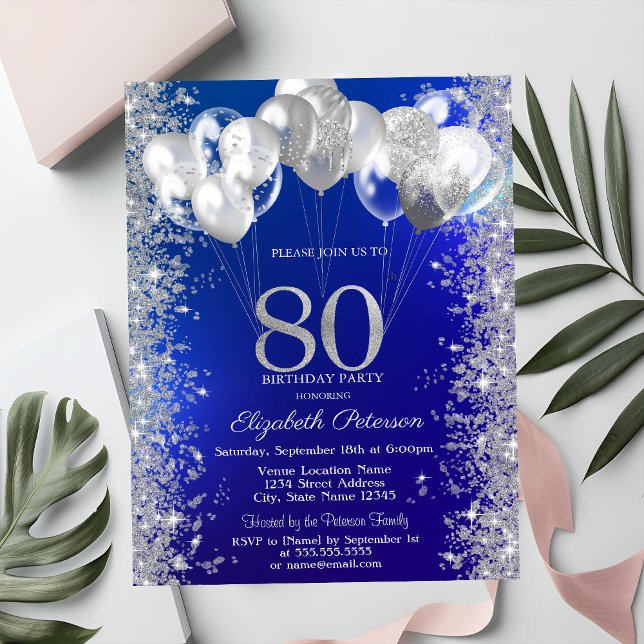 Invitación Globos de Confeti Brillante Azul Marino Cumpleaños (Subido por el creador)