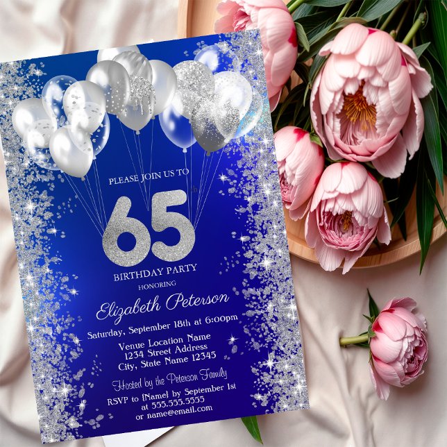 Invitación Globos de Confeti Brillante Azul Marino Cumpleaños (Subido por el creador)