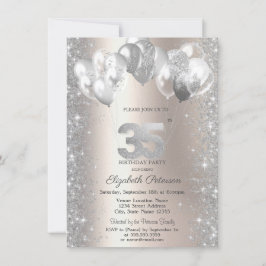 Invitación Globos de Confeti Brillante Champán Cumpleaños 35