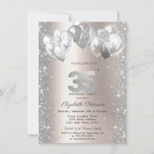 Invitación Globos de Confeti Brillante Champán Cumpleaños 35