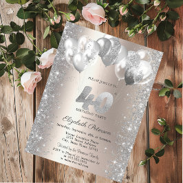 Invitación Globos de Confeti Brillante Champán Cumpleaños 40