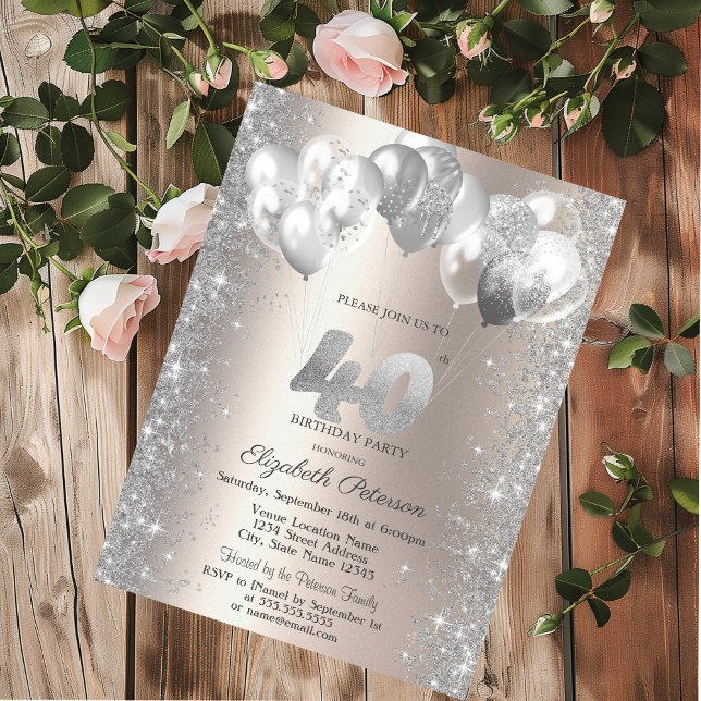 Invitación Globos de Confeti Brillante Champán Cumpleaños 40 (Subido por el creador)