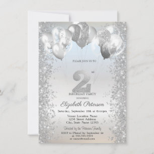 Invitación Globos de Confeti Brillantes de Plata Cumpleaños 2
