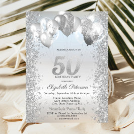 Invitación Globos de Confeti Brillantes de Plata Cumpleaños 5