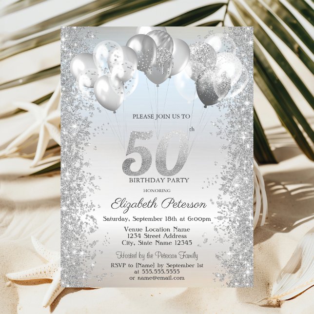 Invitación Globos de Confeti Brillantes de Plata Cumpleaños 5 (Subido por el creador)