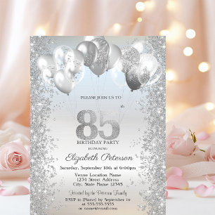 Invitación Globos de Confeti Brillantes de Plata Cumpleaños 8