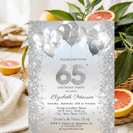 Invitación Globos de Confeti Brillantes Plateados Cumpleaños 