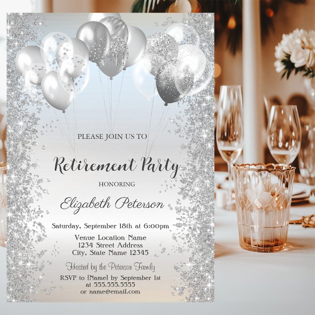 Invitación Globos de confeti brillantes plateados de moda par (Subido por el creador)