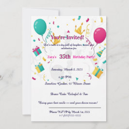 Invitación Globos de Confeti Coloridos Diversión 35º