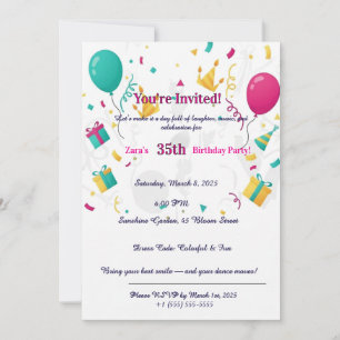 Invitación Globos de Confeti Coloridos Diversión 35º 