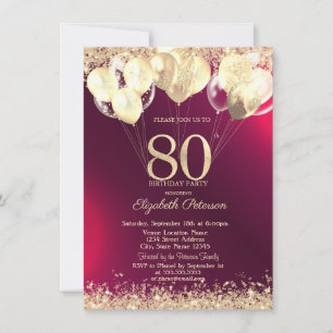Invitación Globos de Confeti con Brillo Dorado Cumpleaños 80