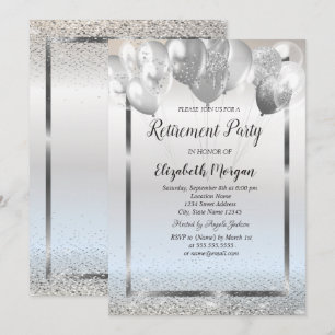 Invitación Globos de confeti con marco de plata elegante Jubi