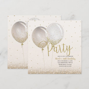 Invitación Globos de confeti de purpurina dorada rosa para fi