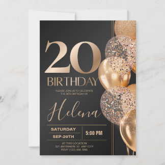 Invitación Globos de confeti glamurosos para el 20 cumpleaños