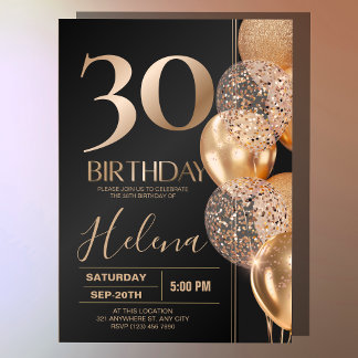 Invitación Globos de confeti glamurosos para el 30 cumpleaños