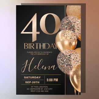Invitación Globos de confeti glamurosos para el 40 cumpleaños