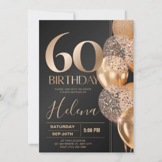 Invitación Globos de confeti glamurosos para el 60 cumpleaños