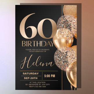 Invitación Globos de confeti glamurosos para el 60 cumpleaños
