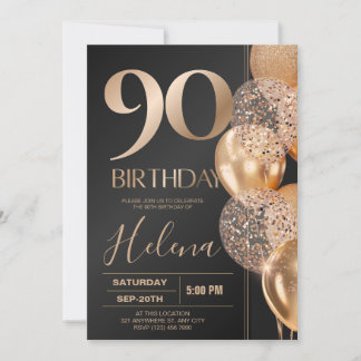 Invitación Globos de confeti glamurosos para el 90 cumpleaños