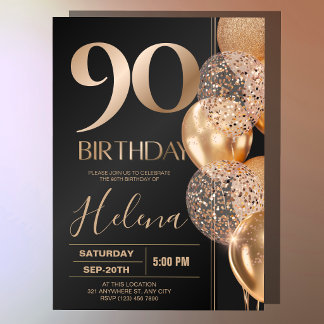 Invitación Globos de confeti glamurosos para el 90 cumpleaños